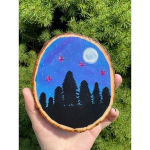 Forest Sunset Wood Slice Painting | Wall Art | Art Décor | Hand Painted